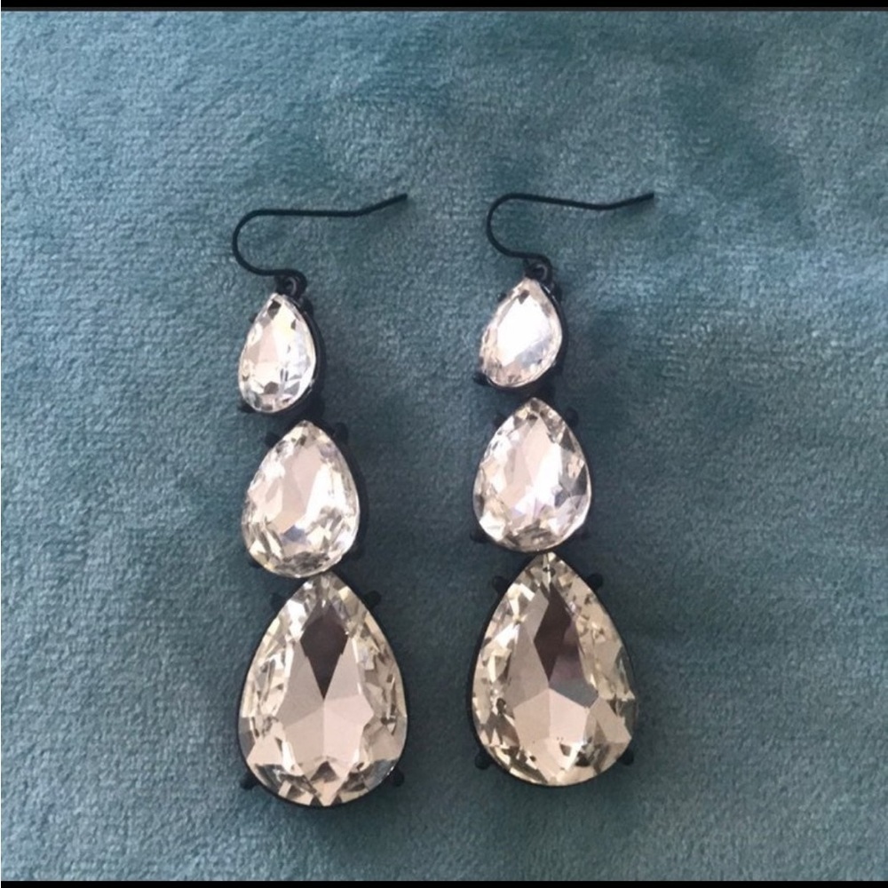 Clear Teardrop Dangle Earrings Silver Tone Statement Jewelry